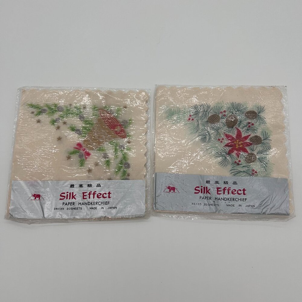 Rice Paper Luncheon Napkins Silk Effect Japan‎ vintage Christmas Holly Candles